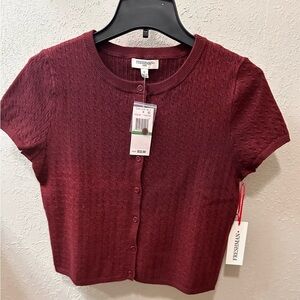NWT Freshman 1996 Women’s Size L BROWN  Button Down Knit Sweater Top